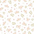 Vector floral seamless pattern in pastel colors. Flower wedding decoration, spring, plant, leaves, blooming decorative elements.